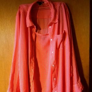 Romans Plus Size 24W Red and White Check Button Down Ladies Blouse